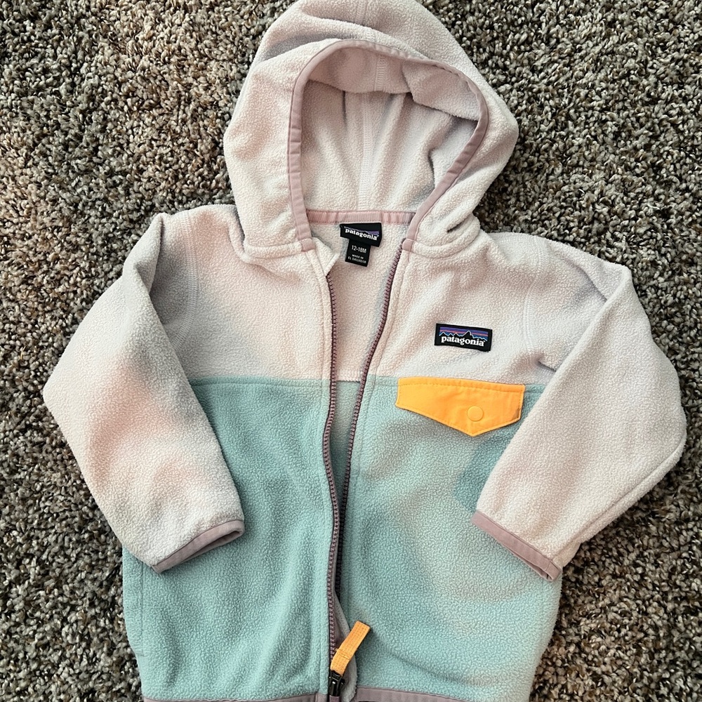 Patagonia Baby/Kids Hooded Fleece Jacket - Pale Purple, Mint & Yellowish Orange